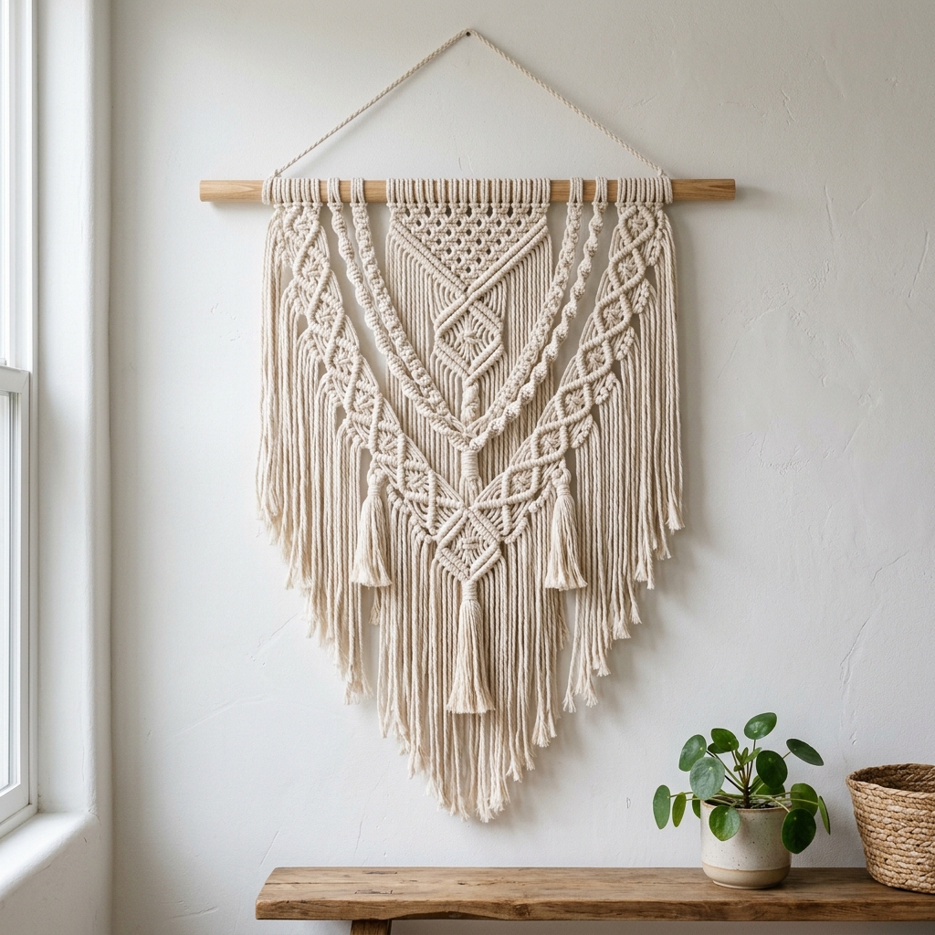 Hand-Woven Cotton Macrame Wall Hanging
